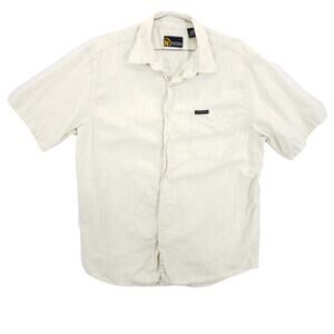 Nautica Shirt Mens Large White Yellow Check Short Sleeve Casual Cotton Button Up